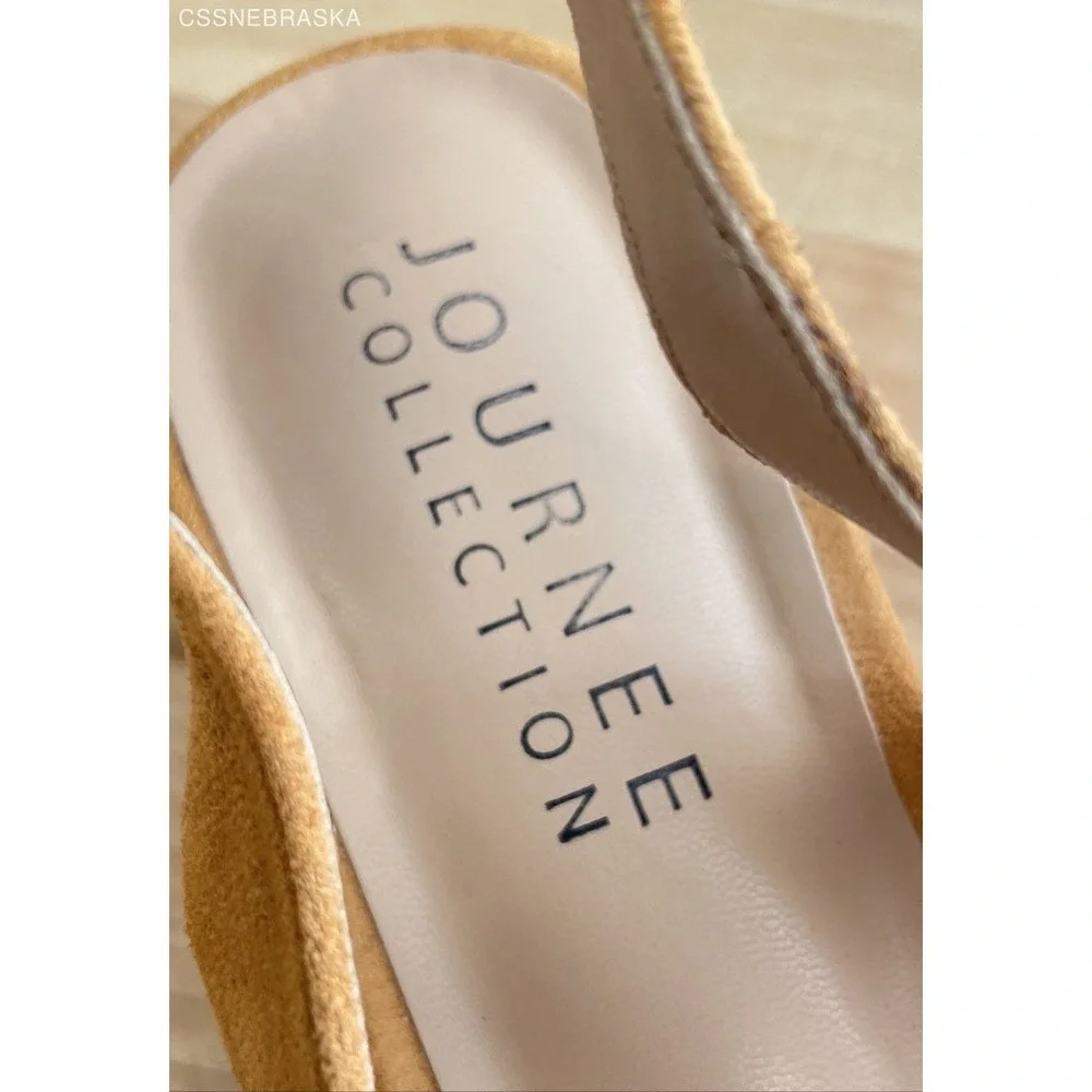 Journee Collection Kittie Mustard Faux Suede Slingback Block Heels Size 9.5